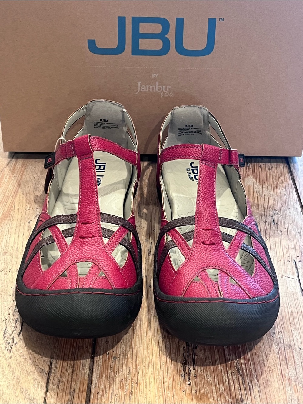 JBU Women's Pink and Black Leather Casual Slingback Mules 8.5 Walking Shoe